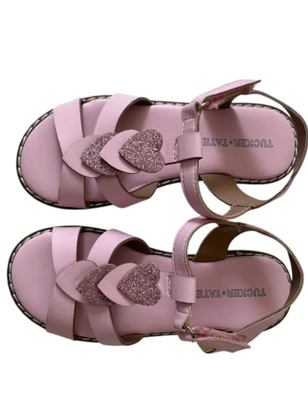 Tucker + Tate Girls Pink Glitter Heart Sandals Size 10